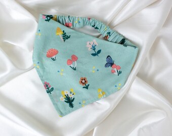 Sage Green Floral Dog Bandana with Spring Mushrooms