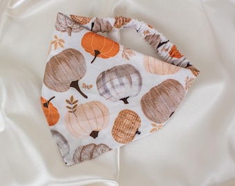 Beige Fall Dog Bandana with Plaid Pumpkins