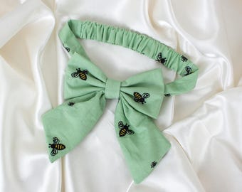 Embroidered Bees Dog Bow