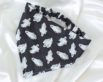 Black Halloween Dog Bandana with Glow in the Dark Ghosts
