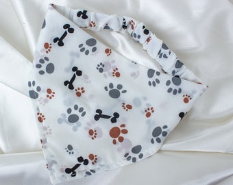 White Paw Print Dog Scarf with Dog Bones