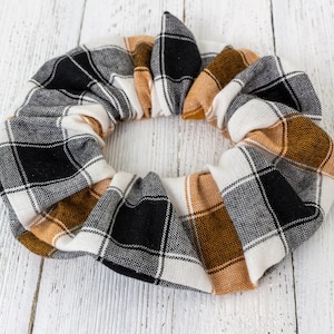 Brown, Black, White, and Yellow Plaid Hair Scrunchie