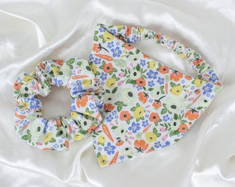 Matching Easter Floral Dog Bandana and Hair Scrunchie Set, Spring, Easter Scrunchies Pet and Owner Set, Scrunchy and Dog Scarf