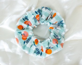 Plaid Oranges Scrunchie, Summer Gingham Scrunchy, Sage Scrunchies, 90s Clothing, Hair Ties, Hair Accessories