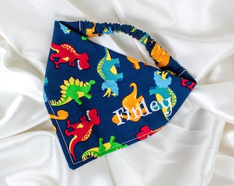 Embroidered Personalized Dog Bandana, Dinosaur Custom Dog Bandana, Custom Name Dog Scarf, Dino Dog Bandana Boy