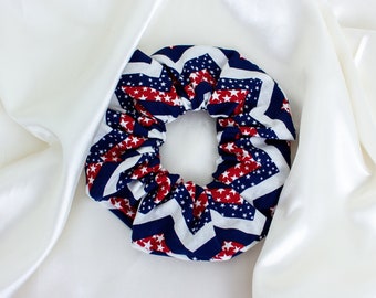 Patriotic Chevron Scrunchie, Fourth of July Scrunchy, 4th of July Scrunchies, Summer Hair Accessories, Hair Ties, Gift for Her