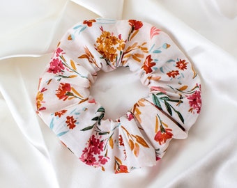 Cottagecore Scrunchy, Floral Burnt Orange Scrunchie, Beige and Rust, Best Friend Gift