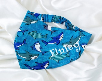 Embroidered Personalized Dog Bandana, Baby Shark Custom Dog Bandana Boy, Custom Name Dog Scarf