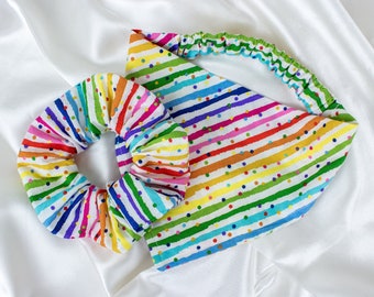 Rainbow Matching Dog Bandana and Hair Scrunchie Set to MATCH YOUR PUP!