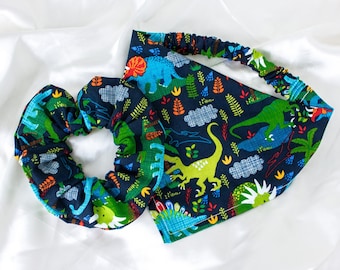 MATCH YOUR DOG! Matching Dog and Owner Dinosaur Dog Bandana and Hair Scrunchie Set, Dino Scrunchy and Dog Scarf, Cute Dog Accessories Boy