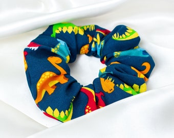 Cute Dinosaur Scrunchy, Dino Scrunchie, Blue Scrunchies, Gift for Her, Hair Accessories, Hair Ties, Retro, 90s Clothing