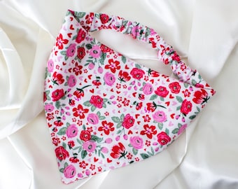 Floral Valentines Dog Bandana, Dog Scarf, Valentines Day Gifts, Pet Handkerchief, Dog Gifts, Dog Mom Gift