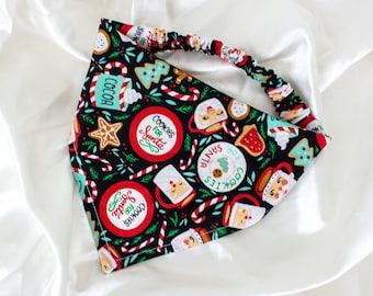 Christmas Cookies Dog Bandana with Easy Elastic, Holiday Gingerbread Dog Scarf with Santa, Winter Sweets Pet Handkerchief, Christmas Gifts