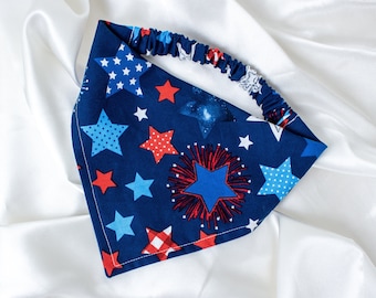 Patriotic Dog Bandana, 4th of July Dog Scarf, Blue Dog Handkerchief with Stars, Dog Lover Gift, Pet Accessories, Fourth of July Gift
