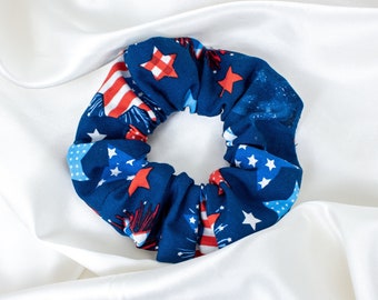 Patriotic Scrunchie, 4th of July Scrunchy, Fourth of July Scrunchies with Stars, Blue Hair Ties for Summer