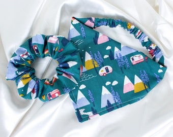 MATCH YOUR DOG! Matching Outdoors Camping Dog Bandana and Hair Scrunchie Set, Summer Scrunchy Pet and Owner Set, Scrunchies and Dog Scarf