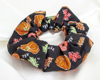 Autumn Pumpkin Scrunchie, Fall Leaves Scrunchy, Fall Apparel, Scrunchies, Gift for Her, Retro