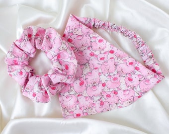 MATCH YOUR DOG! Matching Pink Pig Dog Bandana and Hair Scrunchie Set, Scrunchies Pet and Owner Set, Scrunchy and Dog Scarf