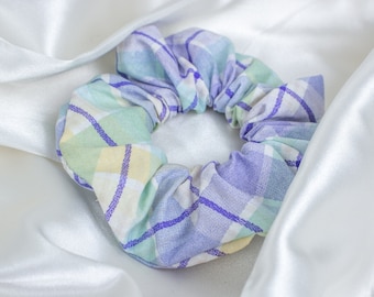 Plaid Easter Scrunchie, Spring Scrunchy, Pastel Hair Ties, 90s Clothing, Retro, Gift for Women