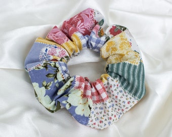 Patchwork Quilt Scrunchy, Floral Gingham Scrunchie, 90s Scrunchies, Gift for Women