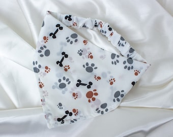 Paw Print Dog Scarf, White Dog Bandana, Pet Accessory