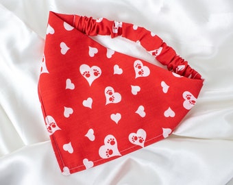 Red Heart Dog Bandana, Paw Print Pattern Dog Scarf, Pet Handkerchief, Dog Lover Gift, Dog Clothes, Pet Accessories