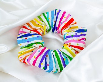 Rainbow Confetti Birthday Scrunchie, White Scrunchy, Birthday Gifts for Her, Hair Ties, Hair Accessories, Party Favors, 90s Clothing