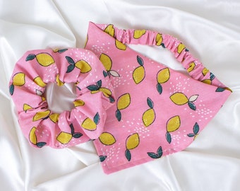 MATCH YOUR DOG! Matching Lemon Dog Bandana and Hair Scrunchie Set, Scrunchy Pet and Owner Set, Scrunchies and Dog Scarf