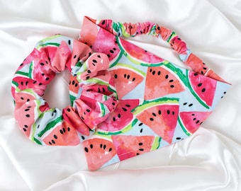 Matching Watermelon Dog Bandana and Hair Scrunchie Set, Summer Scrunchies Pet and Owner Set, Dog Gifts, Scrunchy and Dog Scarf