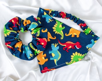 MATCH YOUR DOG! Matching Dinosaur Dog Bandana and Hair Scrunchie Set, Scrunchy Pet and Owner Set, Scrunchies and Dog Scarf