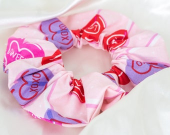 Pink Valentines Day Scrunchie, Heart Lollipop Hair Scrunchy, Valentines Day Gifts, Gift for Women, Hair Accessories, Hair Ties