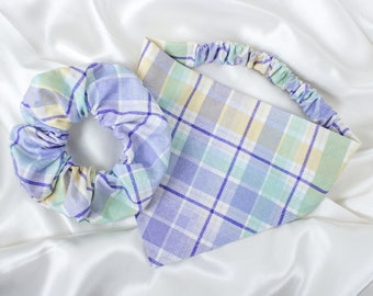 Matching Easter Plaid Dog Bandana and Hair Scrunchie Set, MATCH YOUR DOG! Scrunchies and Dog Scarf, Scrunchy Pet and Owner Set