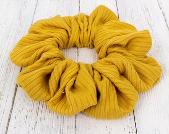 Mustard Ribbed Knit Scrunchie, Fall Scrunchy, Gift for Women, 90s Clothing, Fall Outfit, Hair Accessories
