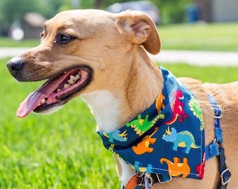 Dinosaur Dog Bandana, Cute Dino Dog Scarf, Blue, Dog Lover Gift, Pet Accessories