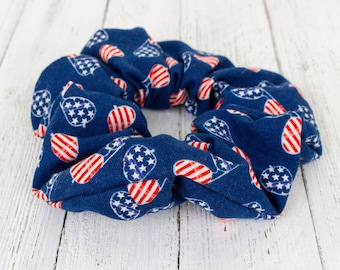 Patriotic 4th of July Sunglasses Scrunchie, Fourth of July Scrunchy, Summer, American Flag Hair Ties, Gift for Women, 90s Clothing