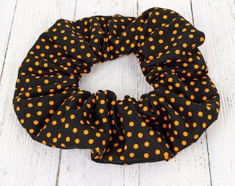 Black and Orange Polka Dot Halloween Scrunchie, Halloween Gifts, Autumn Scrunchy, Fall Outfit, Gift for Women, 90s Clothing