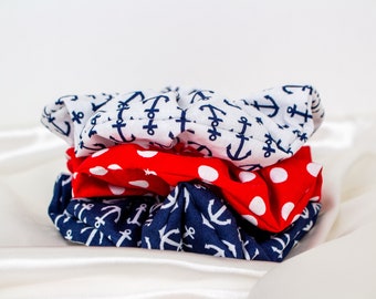 Navy Anchors Scrunchies Pack, Nautical Scrunchie Pack, Sea and Ocean Scrunchy, Navy Blue Hair Ties