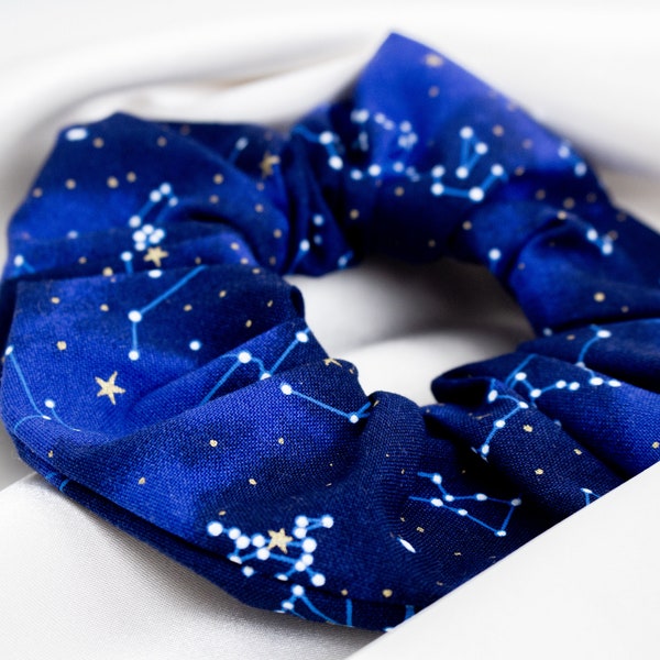 Constellation Scrunchie, Celestial Astrology Scrunchies, Blue Stars Solar System Scrunchy, Zodiac, Gift for Her