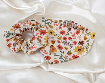 Matching Floral Fall Dog Bandana and Hair Scrunchie Set with Autumn Leaves