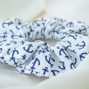 Nautical Hair Scrunchie with Navy Anchors
