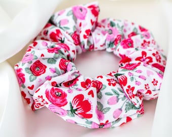 Floral Valentines Scrunchie, Handmade Hair Scrunchy, Valentines Day Gifts, Gifts for Women,  Hair Accessories