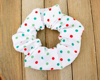 Christmas Polka Dot Scrunchie, White Scrunchy, Christmas Scrunchies, Christmas Gifts, Gift for Her