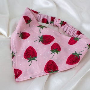Pink Strawberry Dog Bandana, Elastic Dog Scarf, Summer Strawberries Pet Handkerchief, Pet Accessories, Dog Mom Gift, Dog Lover Gift image 3