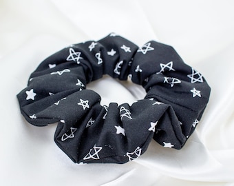 Black and White Star Scrunchie, Celestial Scrunchy, Stars Hair Ties, Black, White, Gift for Women, 90s Clothing