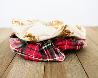 Gingerbread Man Christmas Scrunchies Pack, Plaid Scrunchy, Scrunchie, Stocking Stuffer