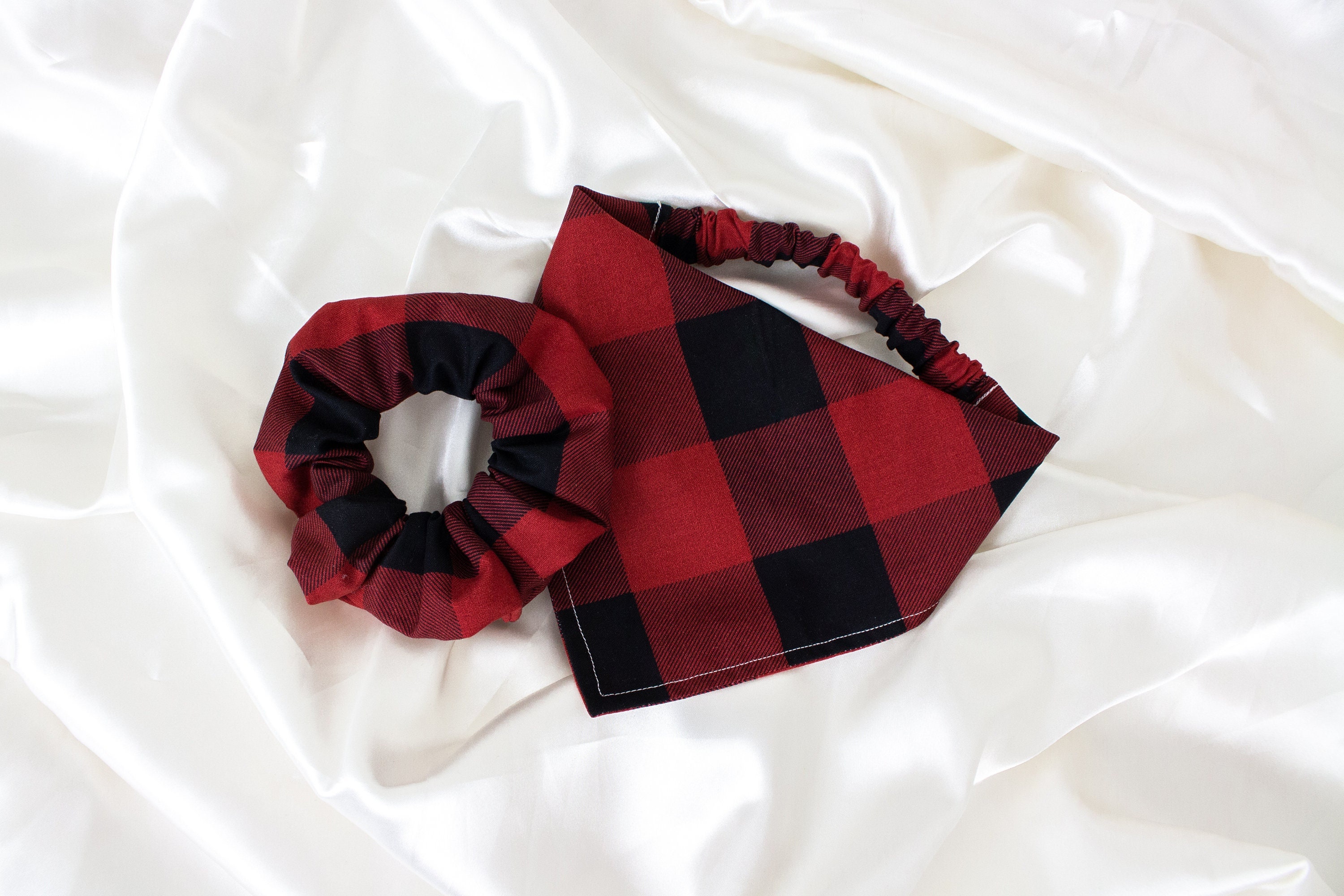 MATCH YOUR DOG Matching Buffalo Plaid Dog Bandana and Hair Scrunchie Set Scrunchy Pet and Owner Set Scrunchies and Dog Scarf
