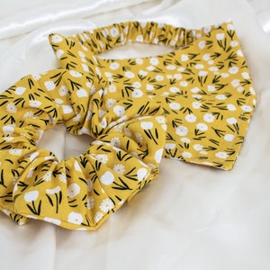 MATCH YOUR DOG Matching Mustard Floral Dog Bandana and Hair Scrunchie Set, Scrunchy Pet and Owner Set, Scrunchies and Dog Scarf Pack image 7