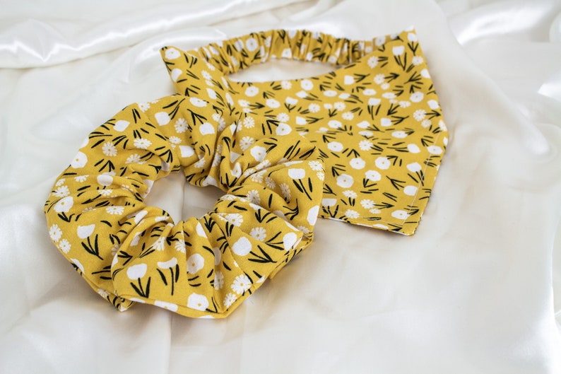 MATCH YOUR DOG Matching Mustard Floral Dog Bandana and Hair Scrunchie Set, Scrunchy Pet and Owner Set, Scrunchies and Dog Scarf Pack image 7