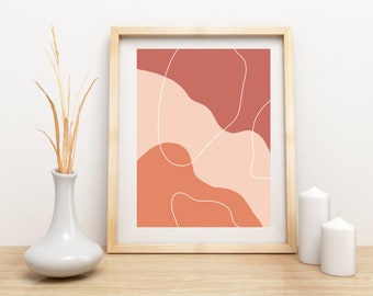 Abstracte Terracotta Vorm Art Print Boho Decor, Terracotta Neutrale Kleuren Minimalistische Decor Kunst aan de Muur, Mid Century Moderne Afdrukbare Kunst