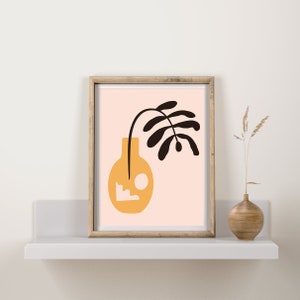 Abstract Pottery Wall Print | Minimalist Plant Art | Tropical Art Palm Leaf Vase Art Print | Abstract Pot Wall Art | Clay Pottery Poster